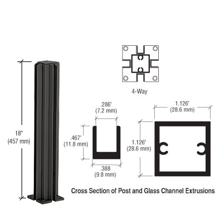 Cr Laurence Matte Black 18 in. 4-Way Design Series Partition Post D990BL184W